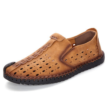 Men's& Hand& Stitching& Hollow& Out& Slip On Casual Flats