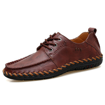 Hommes& en& cuir& véritable& à& la main coutures décontractées Oxfords chaussures