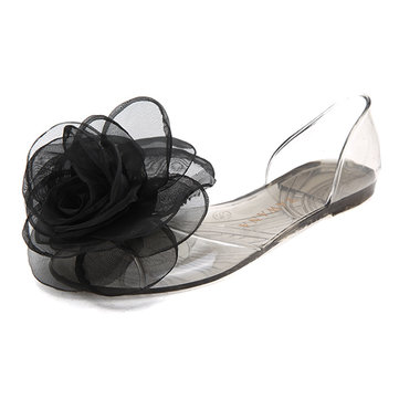 Fleur de dentelle femmes d'été peep toe transparent glisser sur la plage plates sandales pantoufles