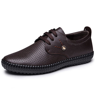 Hommes& Breathable& Hollow& Out& Casual& Leather Casual Oxfords Flats