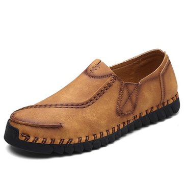 Men Casual Hand Stitching Retro Slip On Loafers Flats