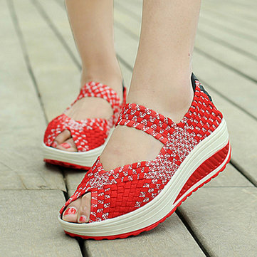 Peep toe tricotage plate-forme rocker sole chaussures de secouer pour les femmes