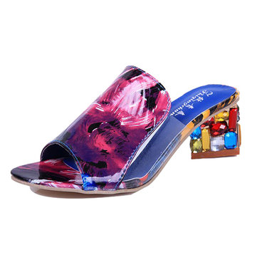 Chaussures chics d'été glisser sur la plate-forme sandales cristal talon sandales de plage