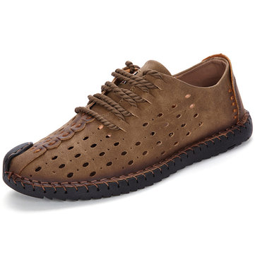 Hommes British Style Hand Stitching Hollow Out Lace Up Casual Flats