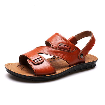 Nouveaux hommes en plein air sandales cuir souple chaussures de plage d'été confortable chaussures pantoufle plates