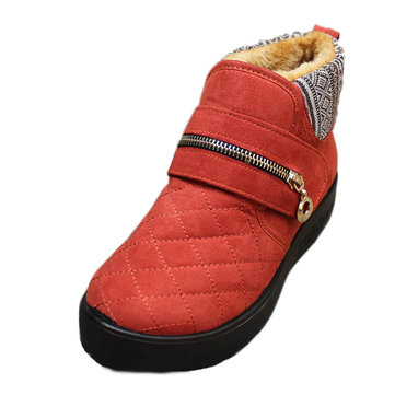Les femmes hiver chaussures chaudes bout rond bottes plates-formes auto-agrippante bottines courtes