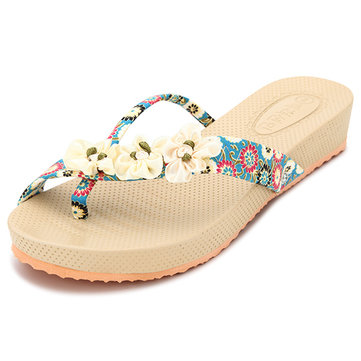 Les femmes d'été fleur peep toe sandales de plage en plein air tongs pantoufles