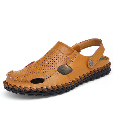 Hommes été évider occasionnels extérieur plage de mode en cuir doux chaussures sandale plates
