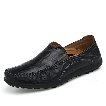 Hommes en cuir respirant casual business en plein air conduite plat flaneurs confortables chaussures