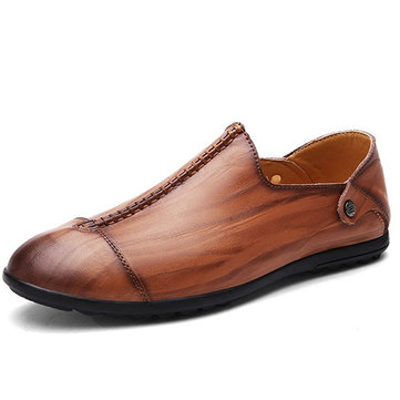 Taille& US& 6.5-11& Men's& Leather& Hand Stitching Slip On Flats