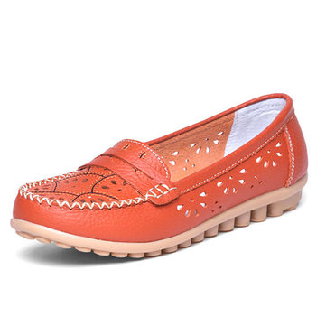 Femmes chics chaussures fleur évider loafers Flats en cuir à semelle souple& 