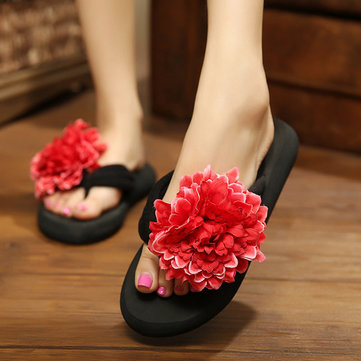 Grandes femmes de taille loisirs pantoufles bohême tongs décoration florale sandales