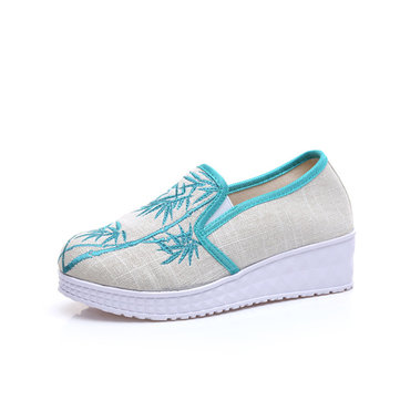 Mocassins de Glissement de Plein Air Plats Casuels en Lin avec Broderie Florale