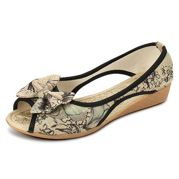 Les femmes flats casual fleur de lin en plein air piscine bouche chaussures sandales souples mocassins chaussures plates