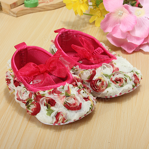 Petite fille infantile dentelle bébé fleur rose arc chaussures crèche mous