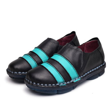 Rainbow rayure en cuir souple slip sur rond orteil mocassins occasionnels pour les femmes