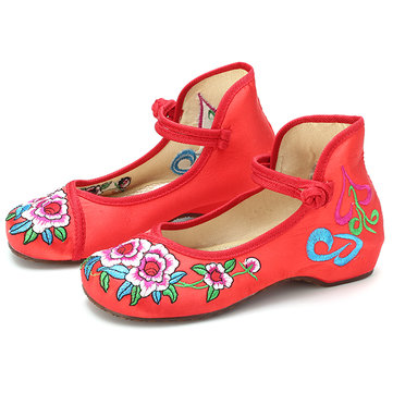 Mary Janes filles chinoises chaussures en coton brodé coloré danse de soie mocassins en tissu plat occasionnels