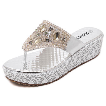 Plage de l'été des femmes en plein air diamant de mode casual sandales compensées chaussures pantoufles confortables