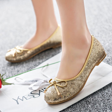 Sequin bowknot Slip Casual Sur Round Flats Toe pour les femmes