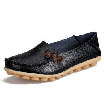 Mocassins plats en mousseline de soie en cuir de grande taille pour femmes