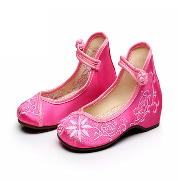 Filles Mary Janes broderie chinoise appartements chaussures de coton en tissu loafers de soie respirante occasionnels