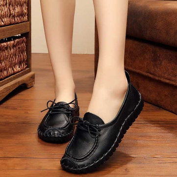 Décontracté en cuir souple en dentelle jusqu'à orteil rétro confortables flat loafers