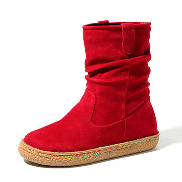 US Taille 5-11 Femmes Slip On Casual Suede Mid-Calfboots