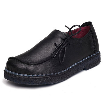 US Taille 5-11 Chaussures Souples Casuelles Confortables Bout Rond à Lacet en Cuir