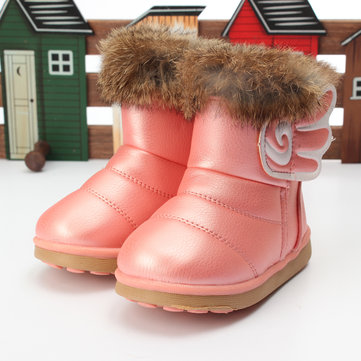 Enfants filles vraie fourrure de lapin PU chaussures en cuir des bottes d'hiver de neige chaude