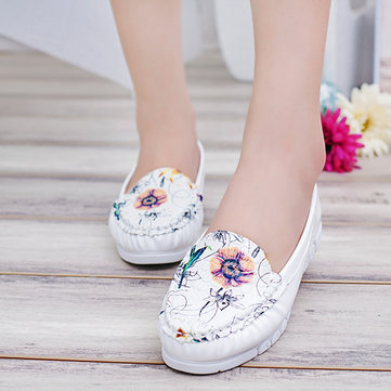 Slip floral décontracté plat sur les chaussures à bout rond pour les femmes