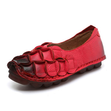 SOCOFY& Coutures& en& cuir& véritable& Soft Sole Slip-on Loafers