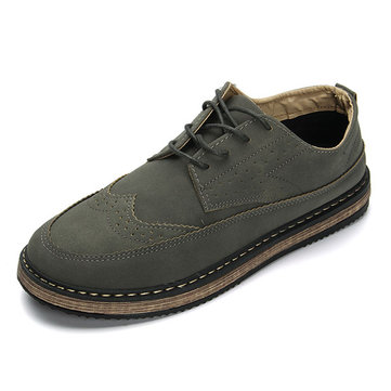 Hommes& Casual& Retro& British& Style& Brogue Cuir Oxfords Chaussures