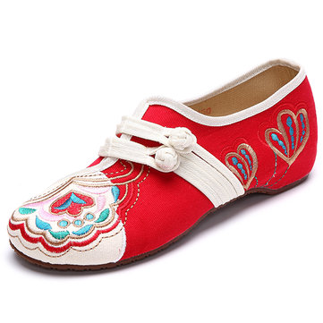 Chaussures Chinoise de Fleur Brodée Mary Janes Boucle Mocassin Plat