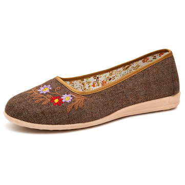 Mocassins femmes de loisirs glissent sur chics appartements de lin chaussures de broderie de mocassins respirant