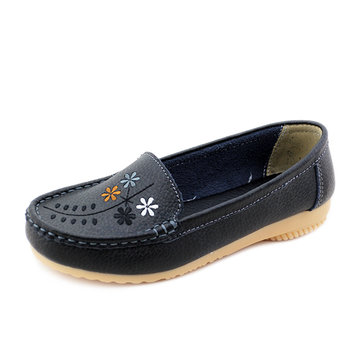 Fleur en cuir de broderie doux glissement décontracté et confortable sur les chaussures plates