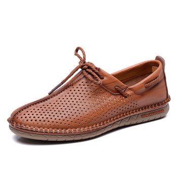 Hommes& Hollow& Out& Soft& Sole& Casual Hand Stitching Flats 