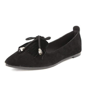 Bowknot Suede Pointu Toe mocassins Flat Tassels Pompes Chaussures