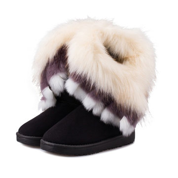 Les femmes hiver garder des bottes de neige chaudes fourrures bottes de coton chaussures à bout rond