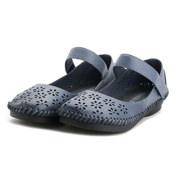 SOCOFY& Hollow& Out& Hook& Loop& Soft Retro Flat Shoes