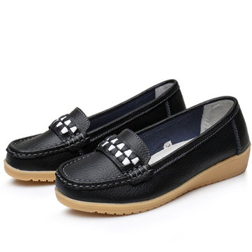 Doux en cuir confortable orteil rond occasionnels loafers plat pour les femmes