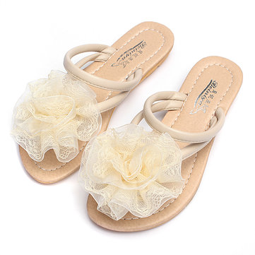 Dentelle lanières floral string pantoufles plates plage tongs sandale de chaussures