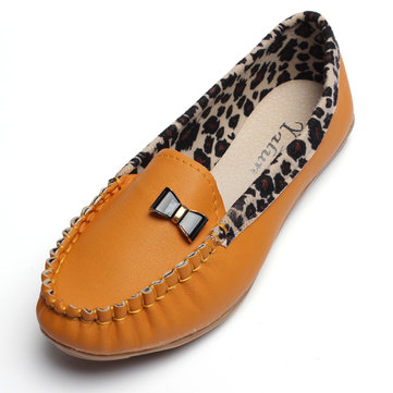 Mode féminine léopard occasionnels loafer pantoufles en cuir souple chaussures simples