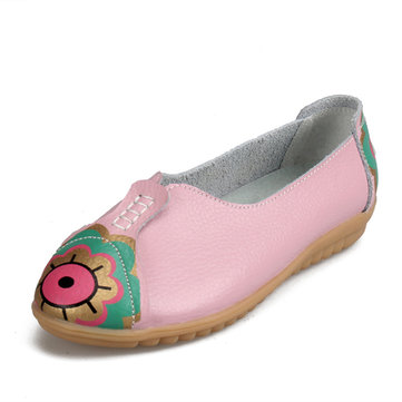 Soleil motif de fleur d'oeil cuir souple Mules paresseux conduite mocassins plats