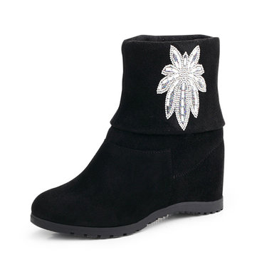 Court bottes hiver femmes suède casual décontracté en cristal chaussures à talons hauts