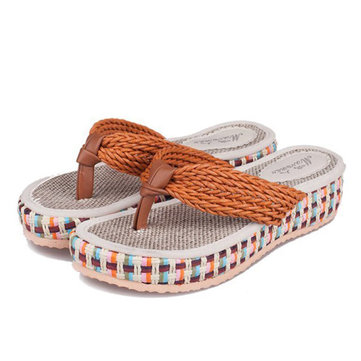 Les femmes flip flops été sandales compensées tricotés pantoufles plateforme de plage
