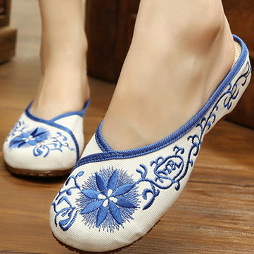 Mary style chinois janes fleur slip-ons fleur de lin brodé des mocassins plats