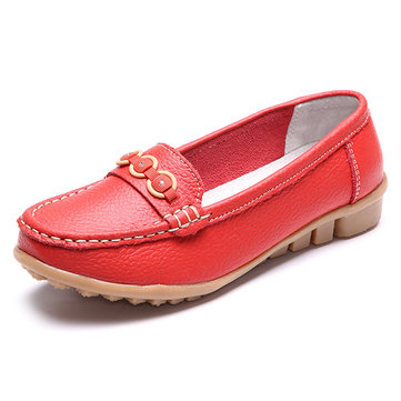 Mocassins Plats Casuels Coulissants de Bout Rond en Cuir Souple pour les Femmes