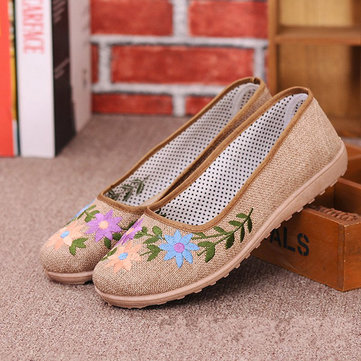 Fleur de style chinois brodé mocassins plats lin seul slip-ons de douces