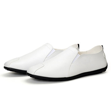 Men& Casual& Soft& Sole& Leather& Slip On Cap Toe Loafers Flats