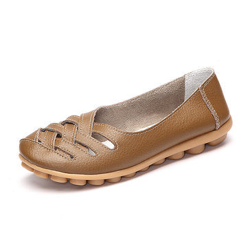 Chaussures de Grande Creusées Taille en Cuir Moccasin Casual Chaussures Plates